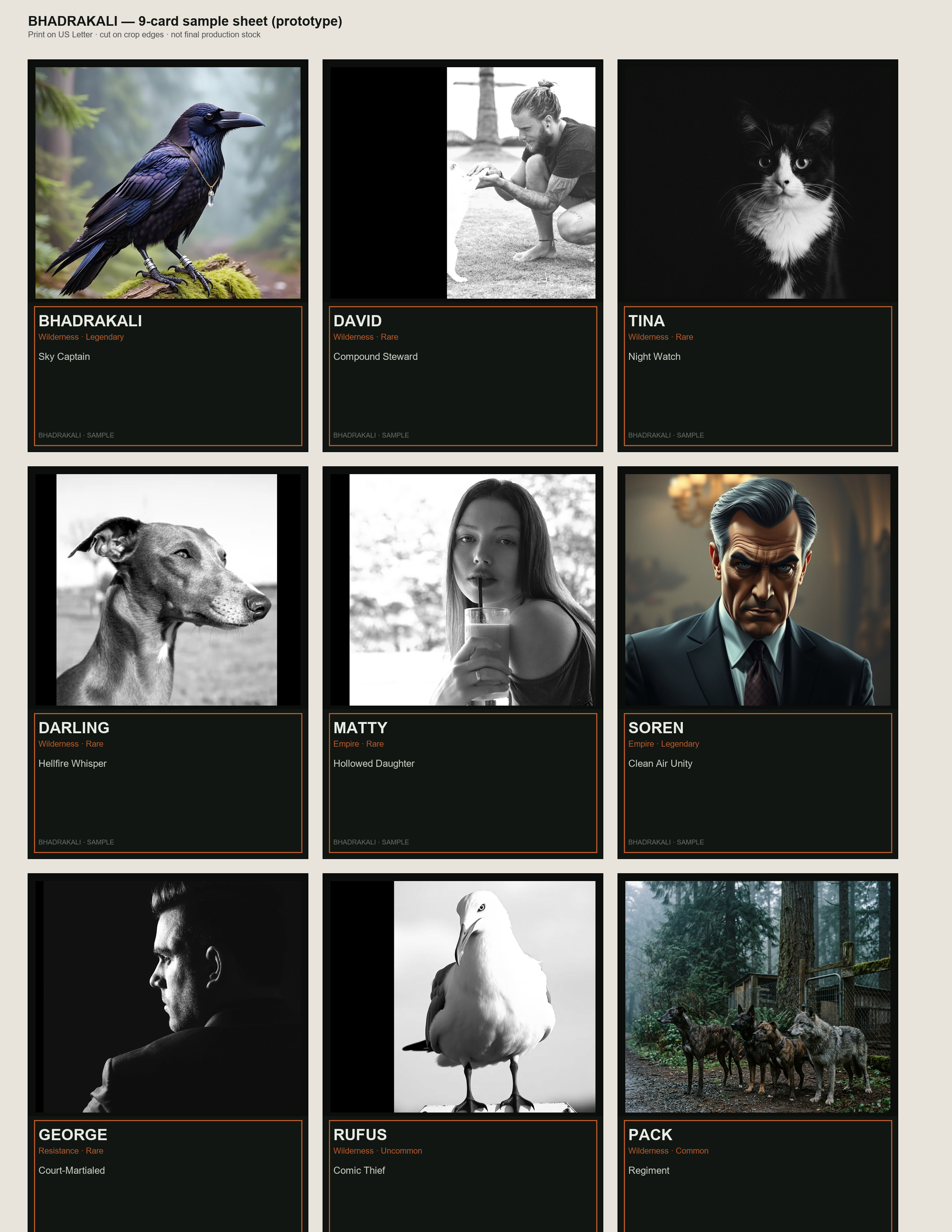 Nine-card sample sheet preview